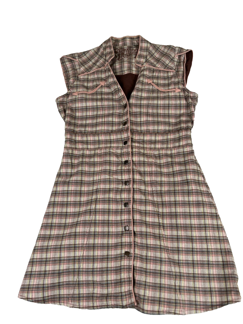 Southern Thread Sheath Dress L Brown Pink Sleeveless Elastic Waist Western